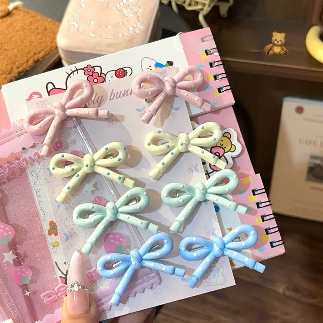 韩系发夹简约波点粉色蝴蝶结鸭嘴ins刘海百搭夹小众头饰发卡