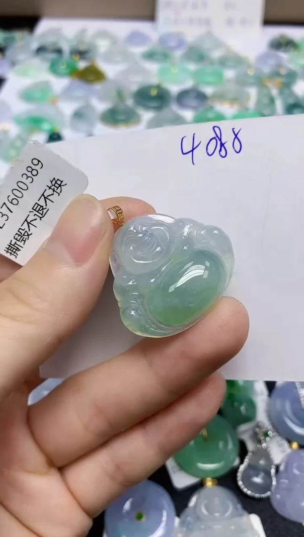 颈饰18K金镶嵌翡翠天然缅甸翡翠A货翡翠百元以上9元证书费自理