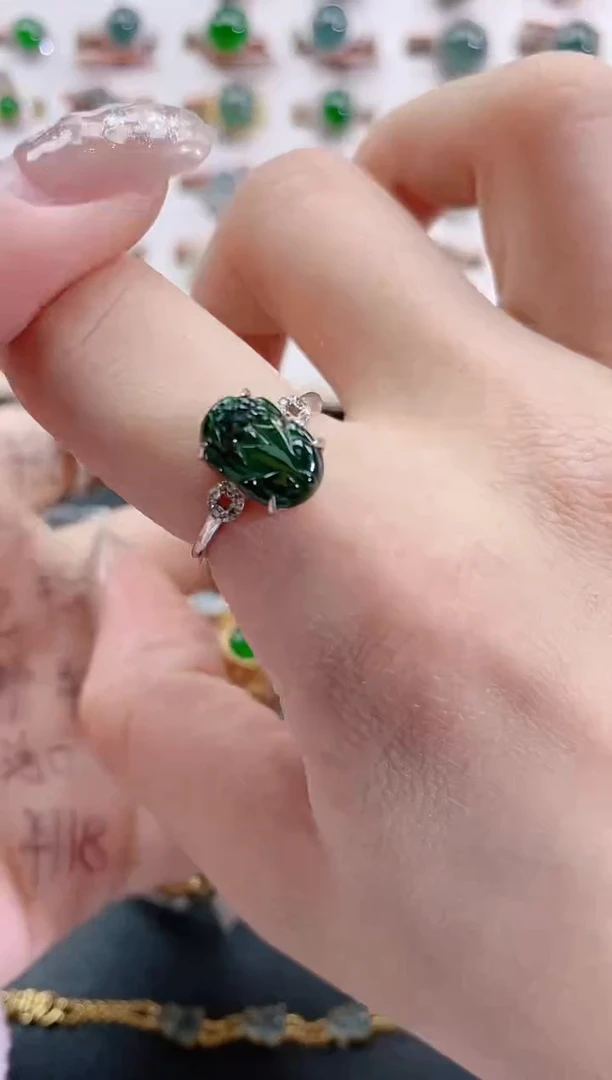 银S925镶嵌戒指翡翠天然翡翠