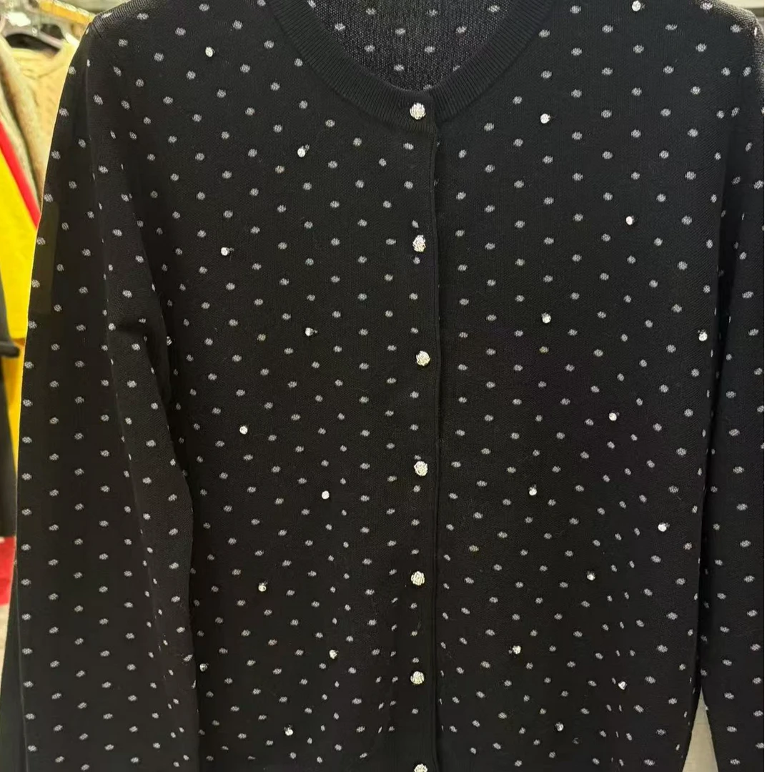 女士波点时尚休闲百搭开衫毛衣