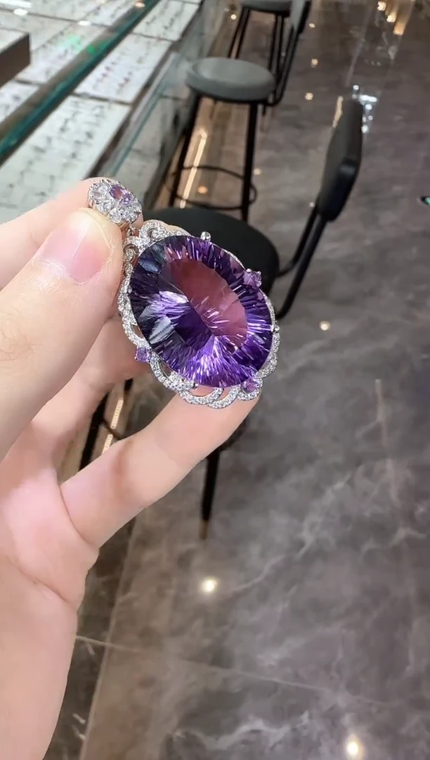 颈饰银S925镶嵌紫晶65ct帝王紫吊坠20*28mm