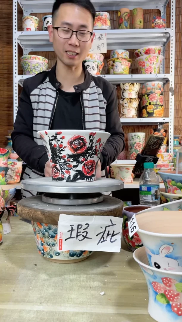 【闪购商品】摆件128陶花岛多肉陶瓷花盆罐——微瑕