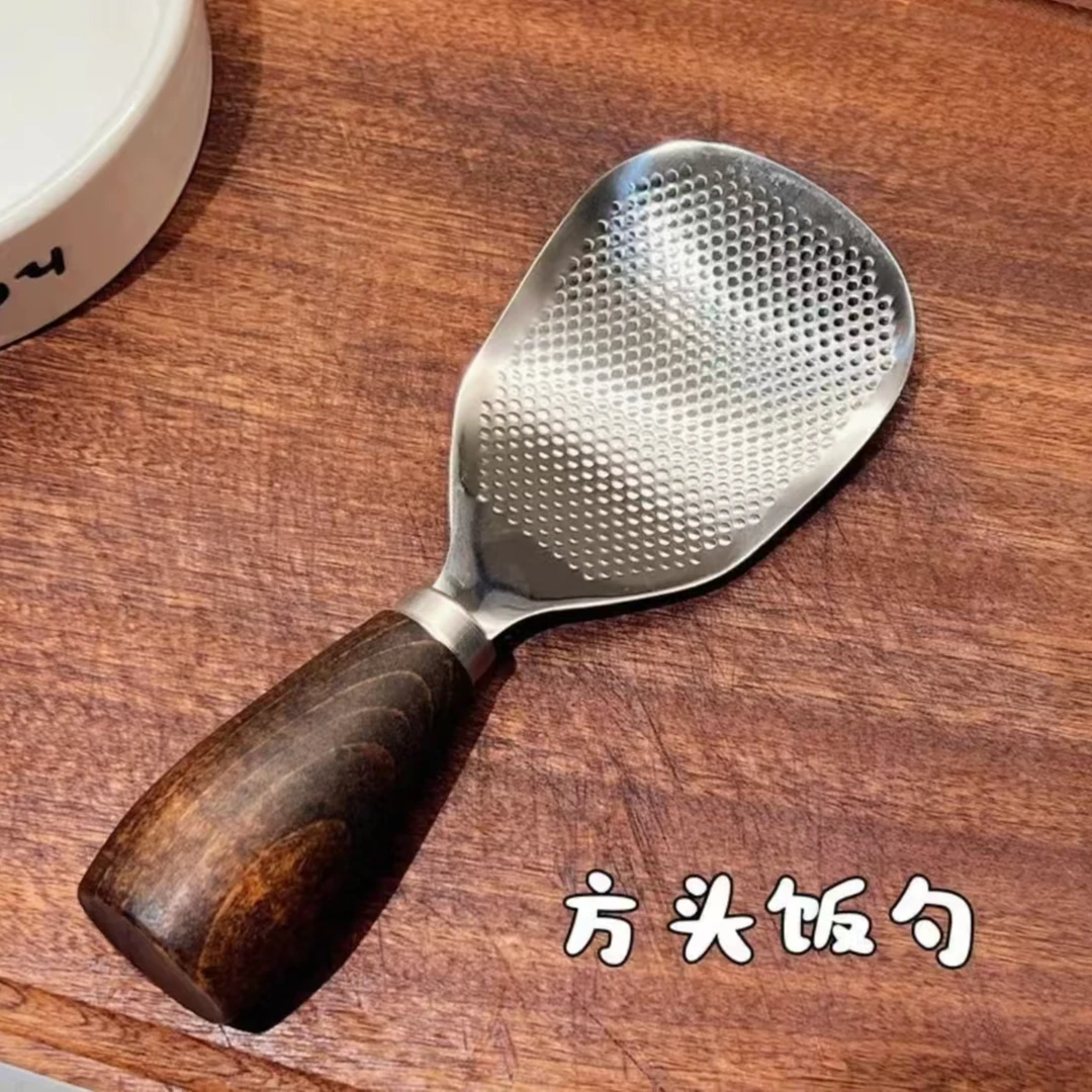【好物推荐】可立式胡桃木手柄饭勺不锈钢米饭铲米饭勺