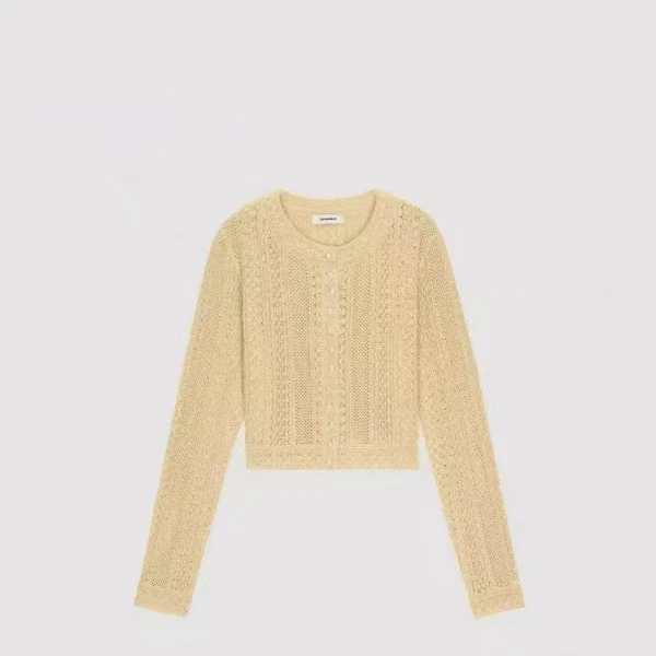 252050 【SA】2025早春新款女装法式金色镂空花纹针织开衫毛衣