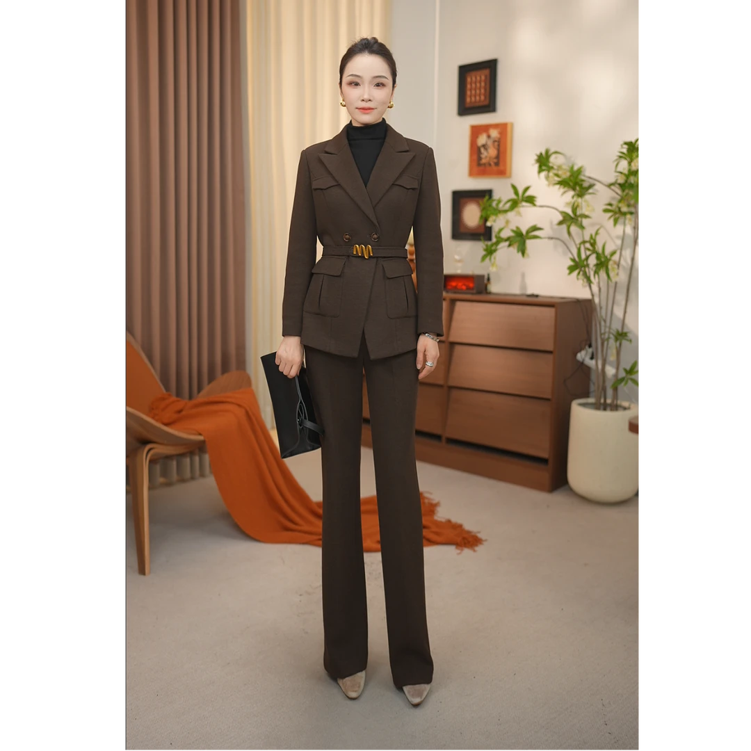 晚晚冬季摩卡慕斯羊毛西装套装修身显瘦女神通勤穿搭PX3393C