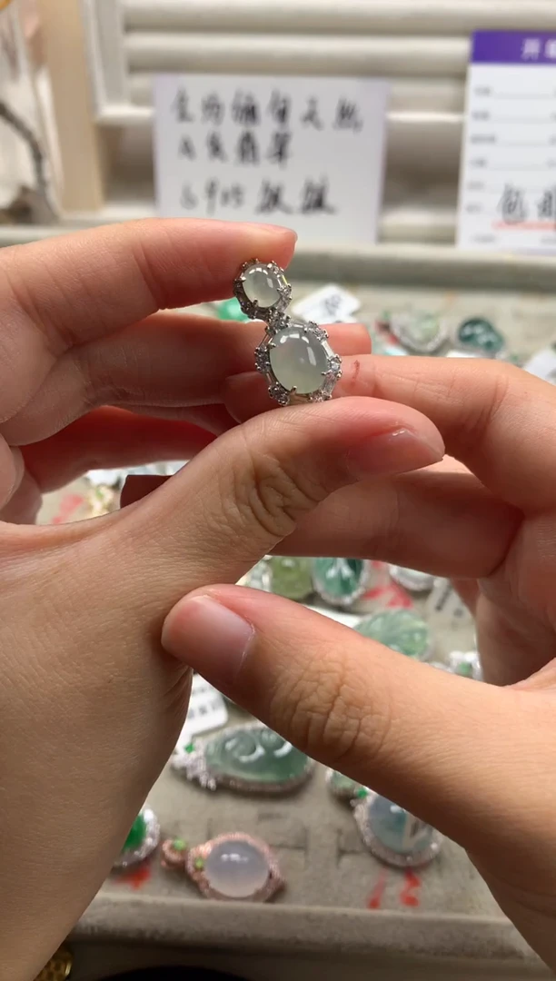 银S925镶嵌戒指翡翠吊坠8