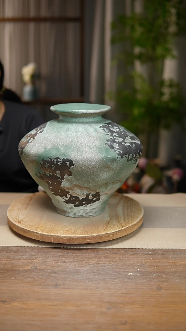 【闪购商品】陶瓷花器诧寂复古绿大飞碟