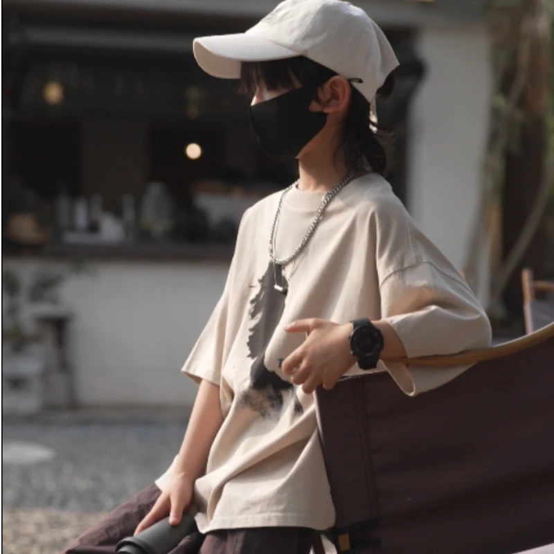 乐比妙妙屋【刘刘妈】2025新款中大童T恤咖色灯笼裤韩版宽松夏季