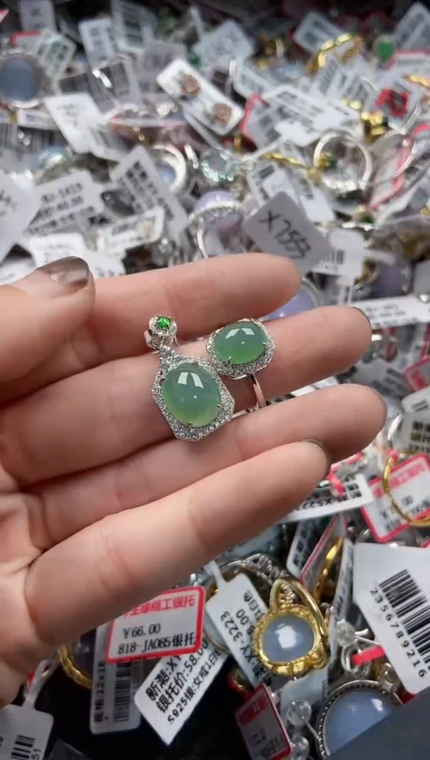 银S925镶嵌戒指翡翠999----1