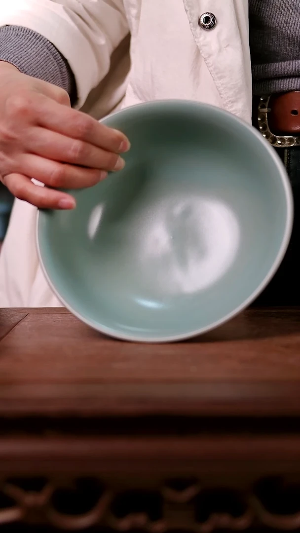 碗陶青霁汝窑仿古釉  缩釉