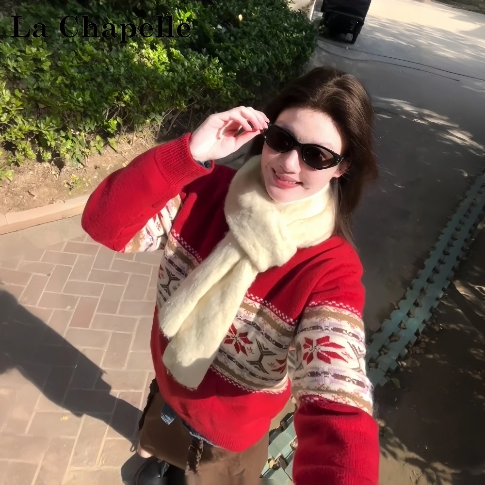 拉夏贝尔复古日系费尔岛毛衣外套女秋冬季加厚2025软糯针织衫上衣