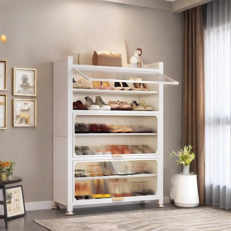 家用钢制鞋柜门口玄关处落地多层加厚鞋架大容量防尘上翻门储物柜
