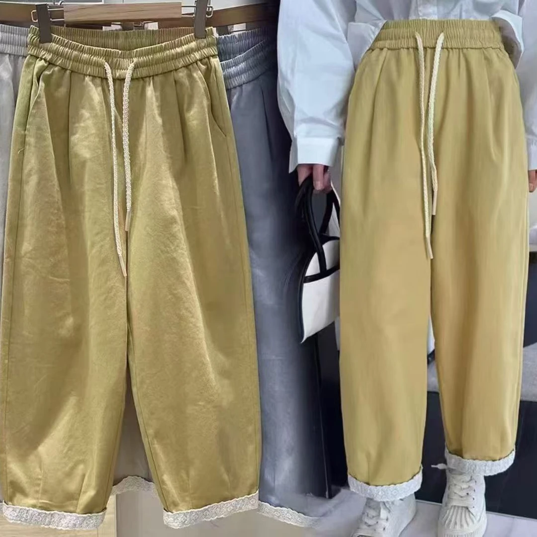 武汉蔓姐【休闲裤】春季新款时尚蕾丝边设计裤 裤长89公分左右2598#