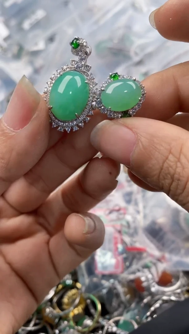 银S925镶嵌戒指翡翠999---8