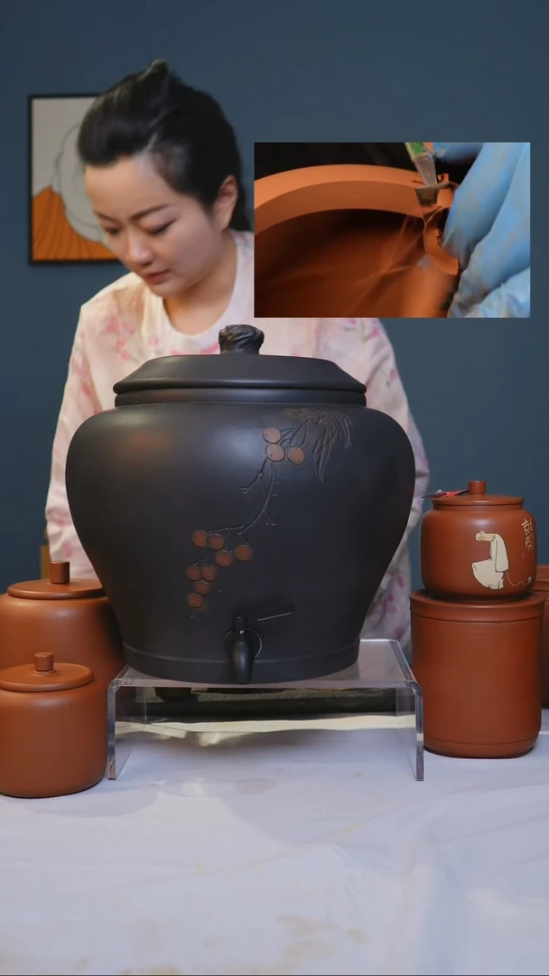 罐建水紫陶全手工2用型存水缸 