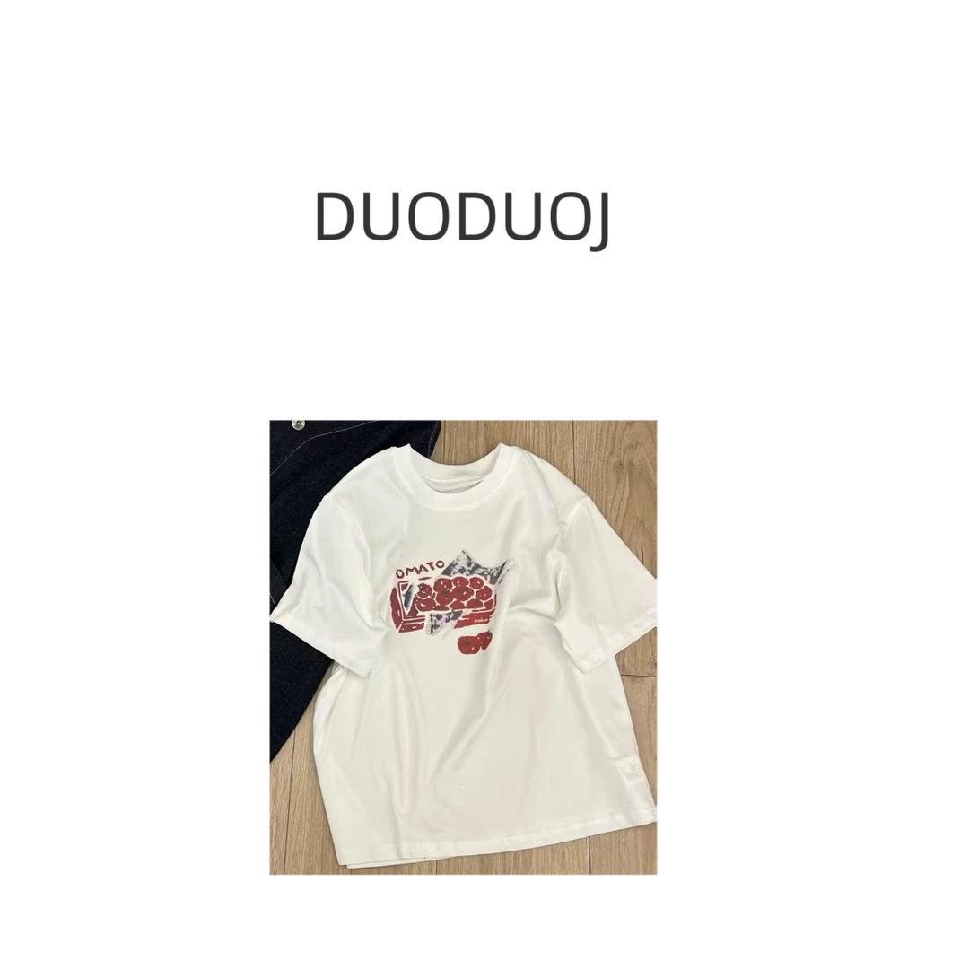 【DuoDuoJ】【小番茄】韩版休闲百搭圆领春夏印花设计师T恤短袖