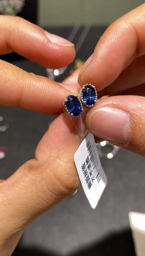 耳饰蓝宝石银S925镀金镶嵌耳钉