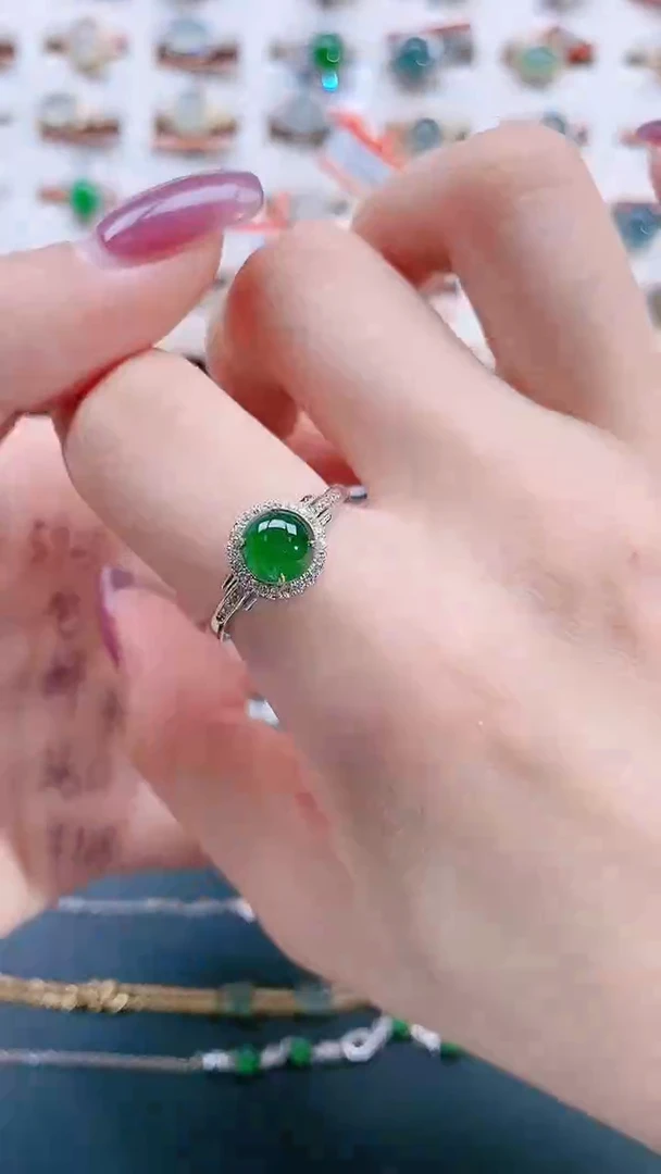 银S925镶嵌戒指翡翠天然翡翠