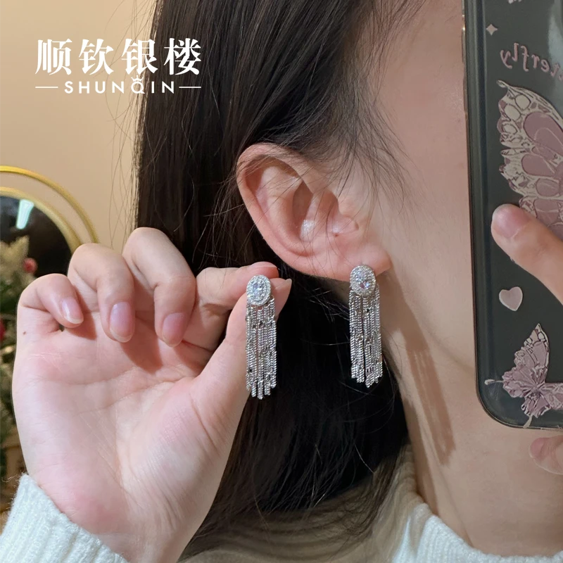 顺钦银楼 925银耳饰 【流泽耳环】S925银流苏耳环气质时尚轻奢小众