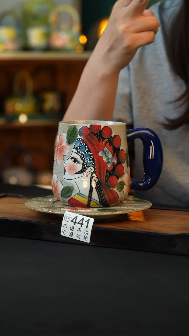 杯手绘心瓷陶瓷浮力微瑕介意勿拍