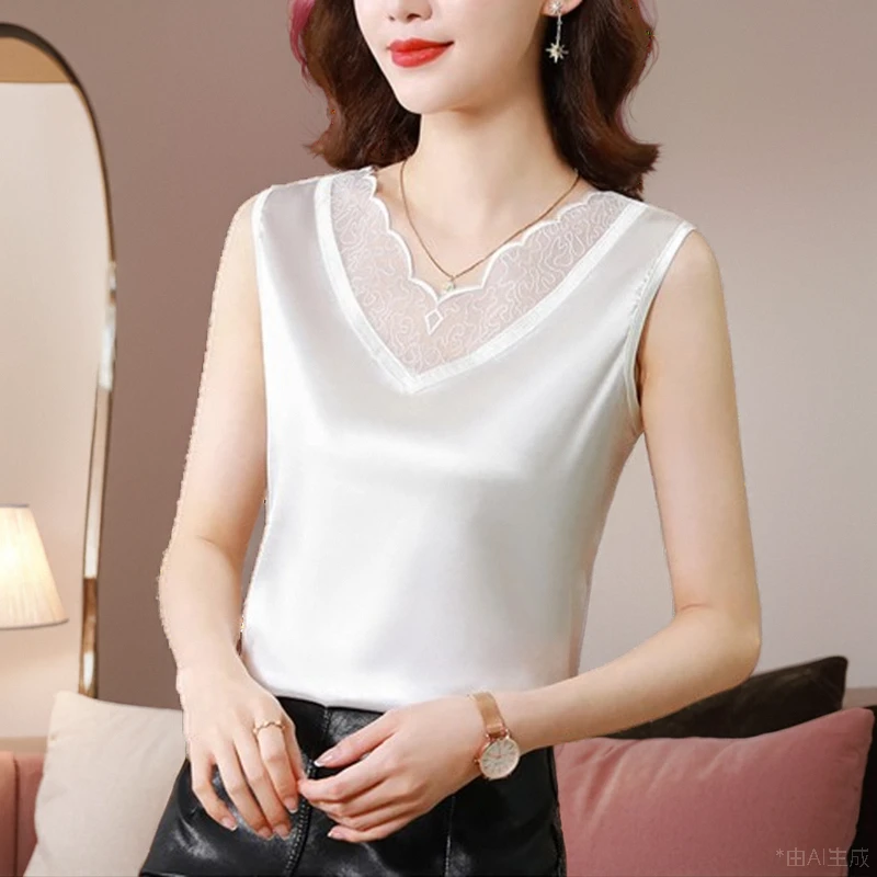 蕾丝吊带背心女无袖夏季外穿冰丝打底衫大码遮肚气质内搭性感上衣