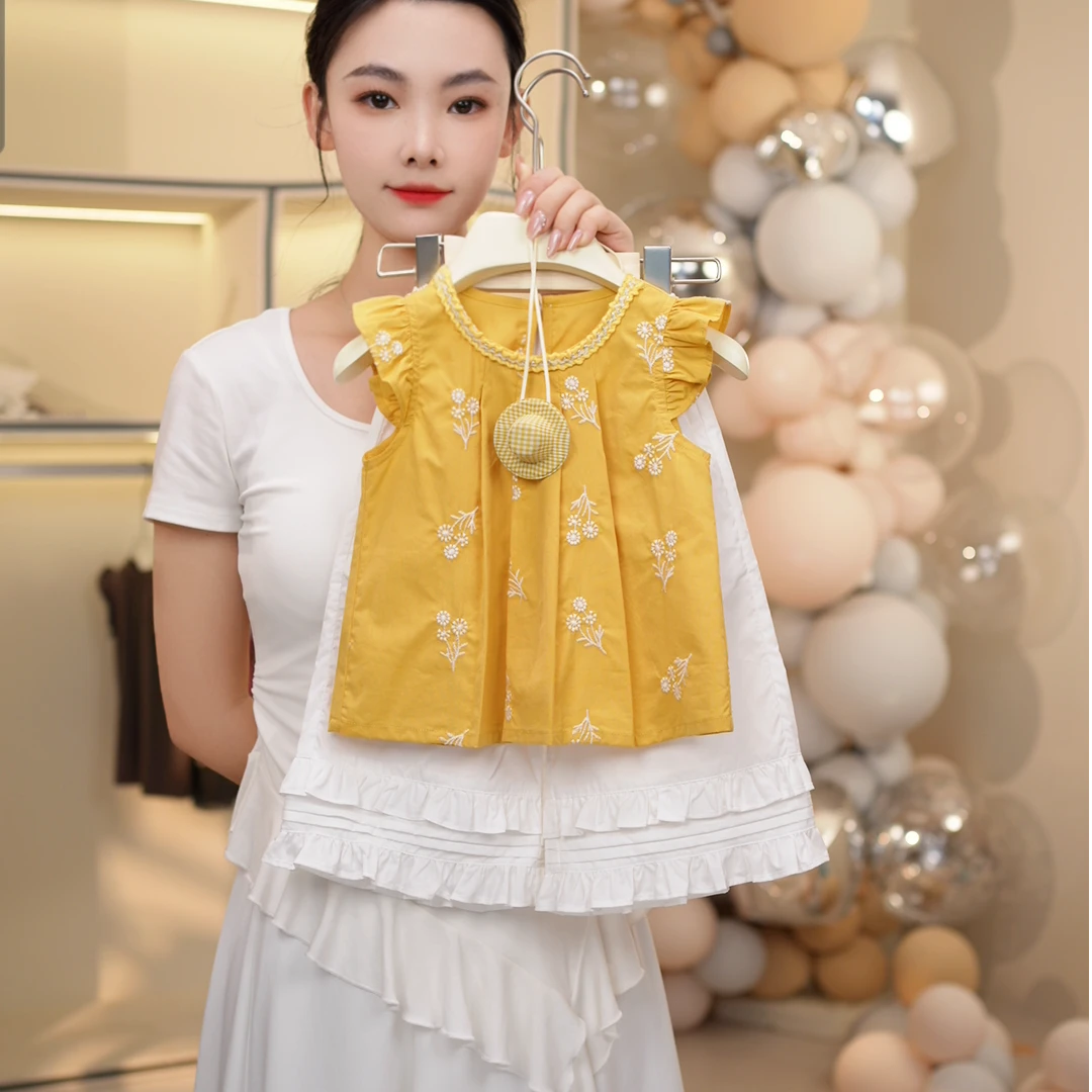 女童洋气刺绣飞飞袖时尚百搭套装2025新款韩系时髦两件套夏装