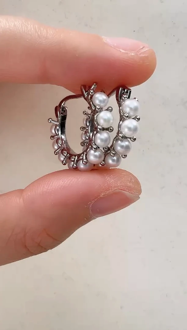 【闪购商品】淡水珍珠耳饰合金银色甜甜圈