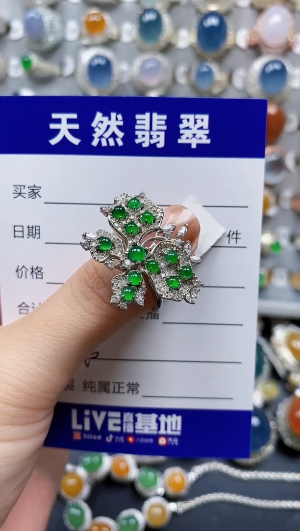 翡翠戒指银S925镶嵌0540