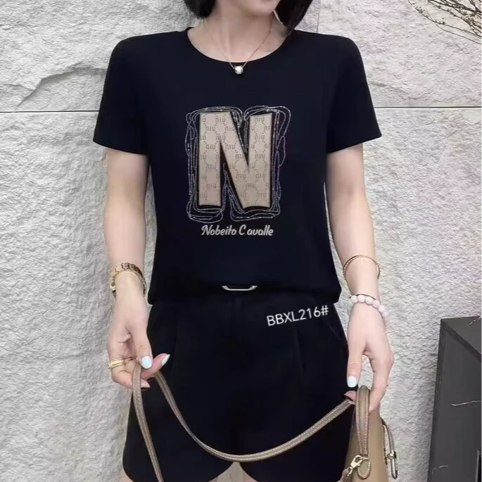 216 N字母弹力短袖