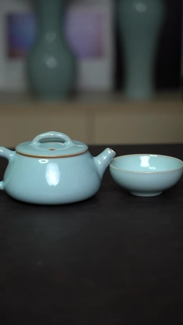 杯子瓷天青石瓢壶一套
