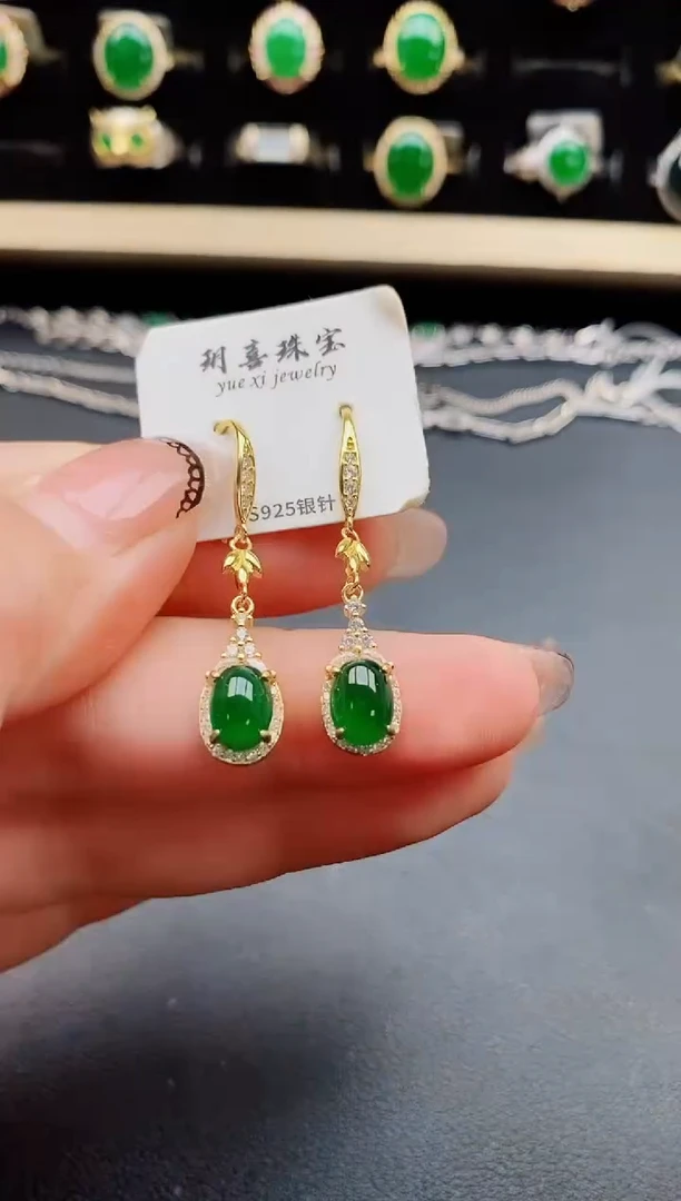 翡翠银S925镶嵌耳饰321321