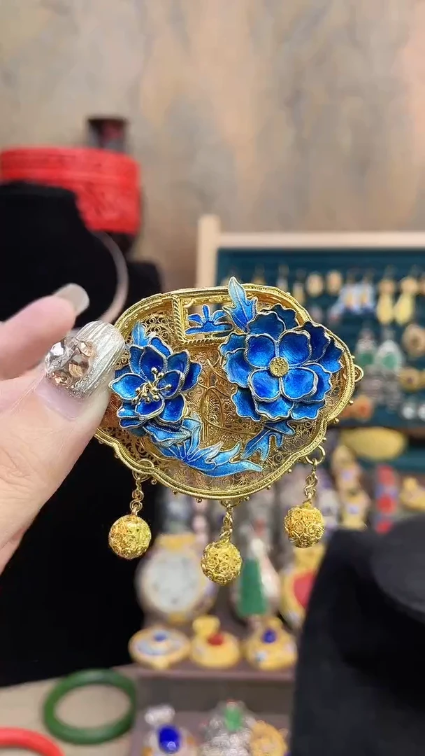 非遗手工花丝镶嵌吊坠