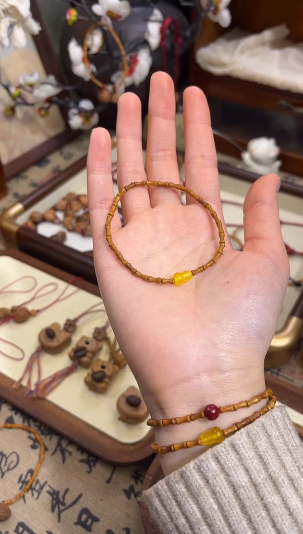 手串桃核【桃缘行】竹节「黄色葫芦」桃木桃核辟、挡、驱、护 备注手围