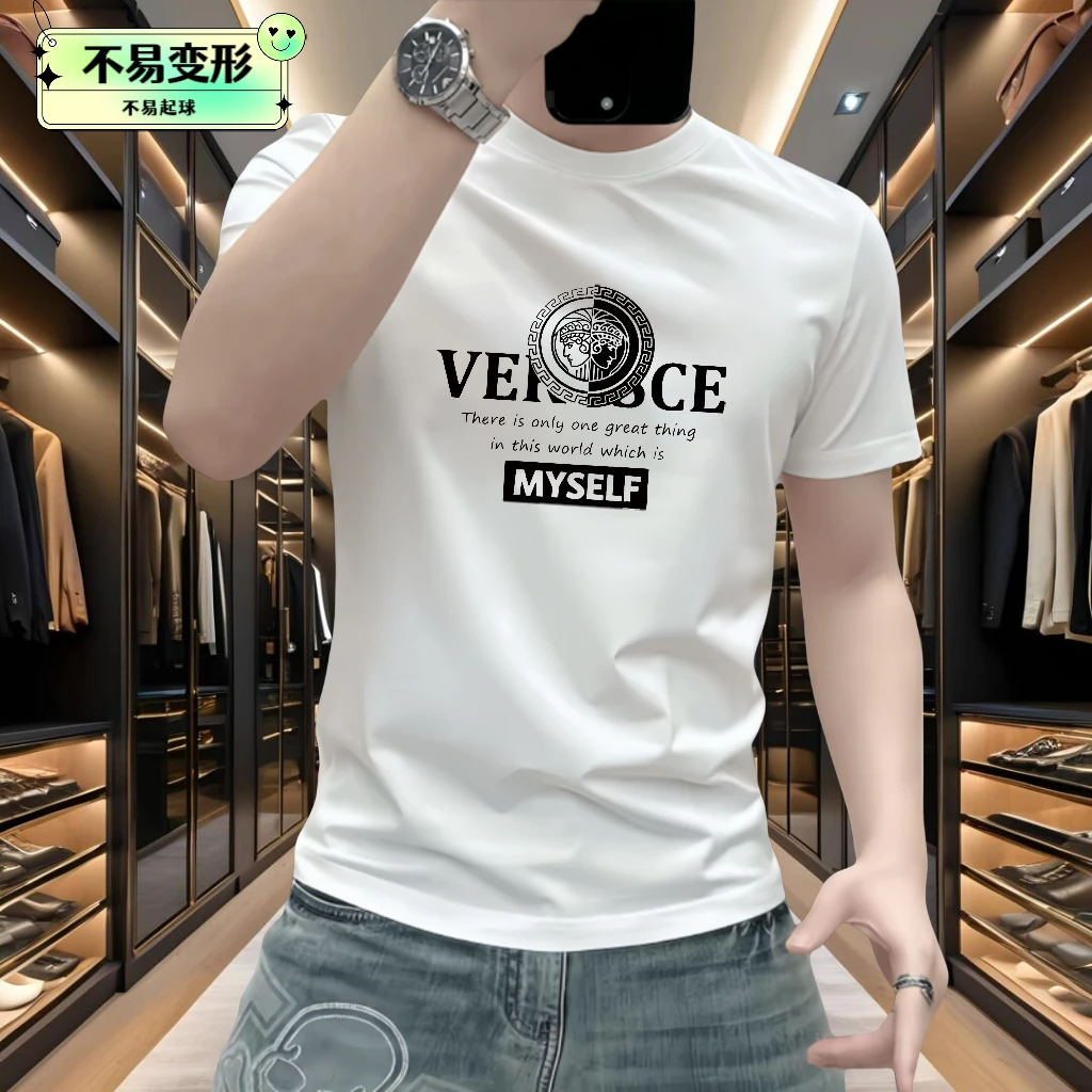 美式潮款夏季凉感圆领短袖潮流印花修身T恤休闲轻奢上衣百搭半袖