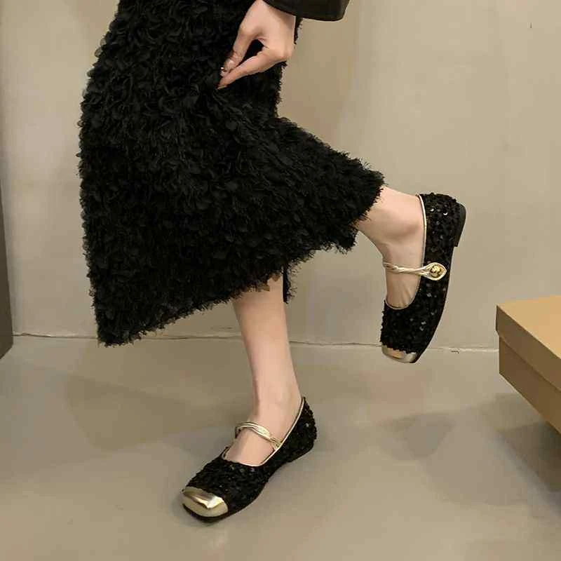 单鞋方头法式春季亮片胖mm单鞋女鞋乐福鞋皮鞋平底夏季