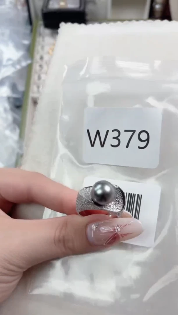 银S925镶嵌戒指海水珍珠W379