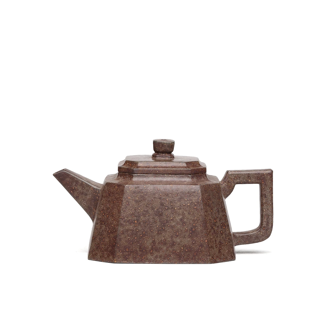 紫砂臻品《升方》——汪标青段还原烧240cc手工筋纹莲子壶牛盖茶壶