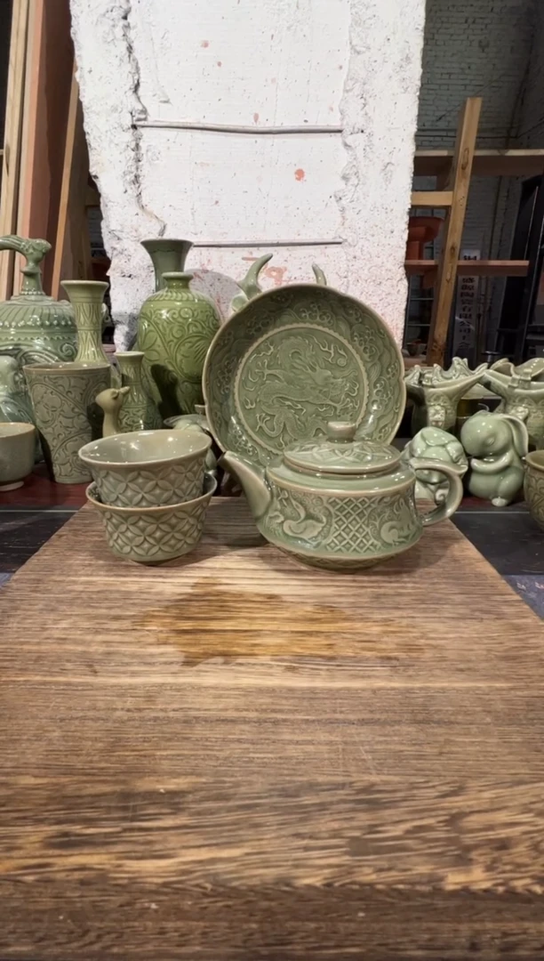 耀州窑钱纹壶+微瑕钱纹杯2