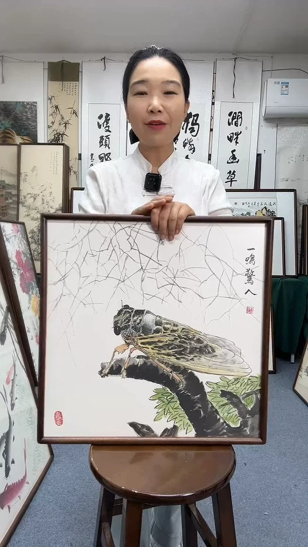 国画52*52实木画框京东包邮手绘