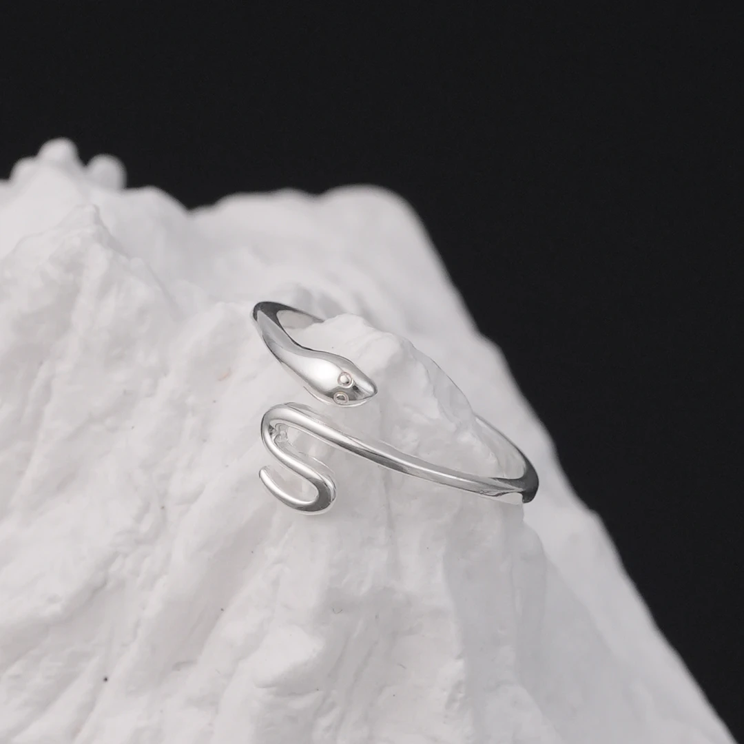 足银戒指 【光面灵蛇戒指】黔喜银饰手工时尚百搭简约