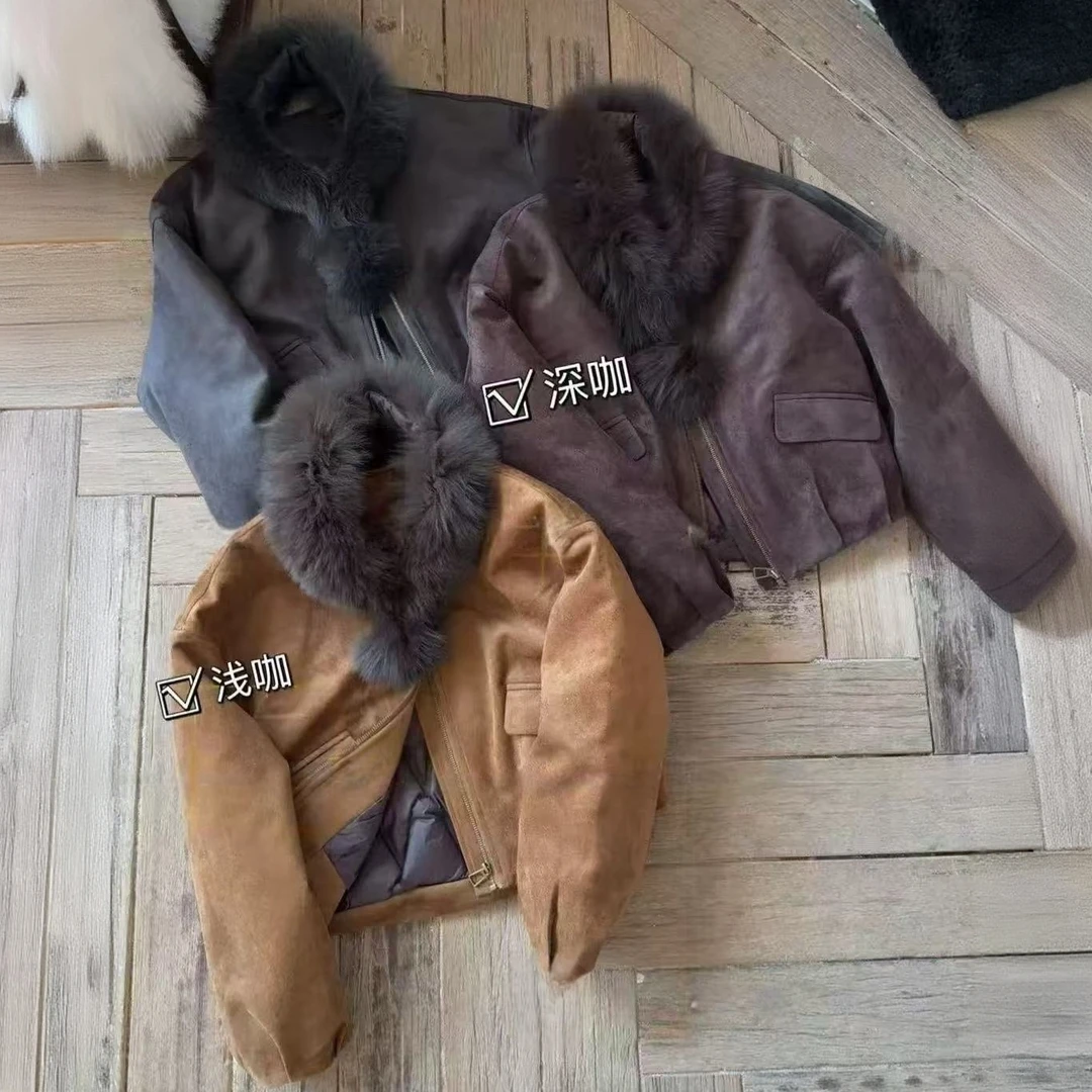 Manmi   磁吸扣毛毛围脖麂皮羽绒服  88280（C3↓）