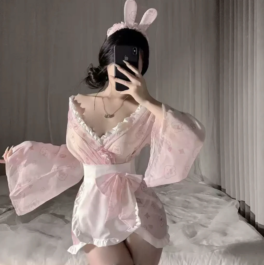 【阿梦梦no退no换】80-125斤纯欲可爱兔兔印花和服风蝴蝶结睡裙