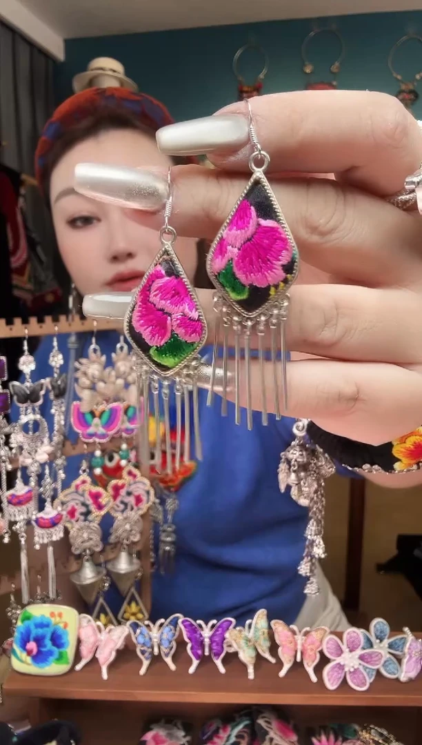 刺绣纯手工民族风刺绣耳环