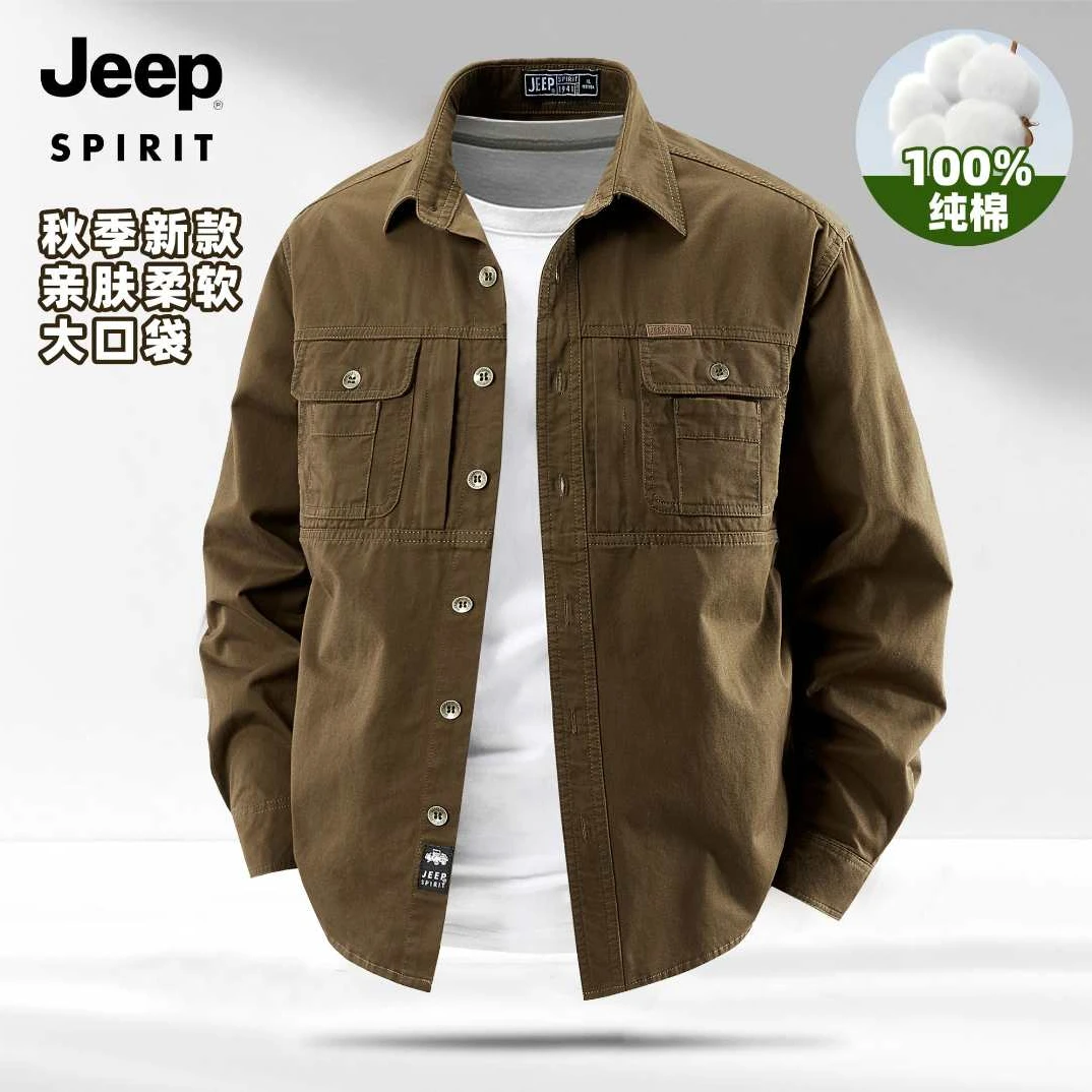 JEEPSPIRIT2025秋季新款男士行政夹克高棉宽松翻领休闲长袖外套男