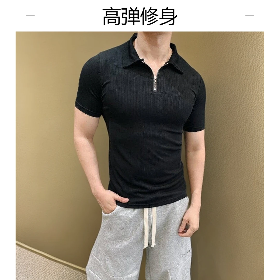 高弹运动休闲POLO衫轮廓线紧身健身短袖T男士时尚百搭夏季半袖