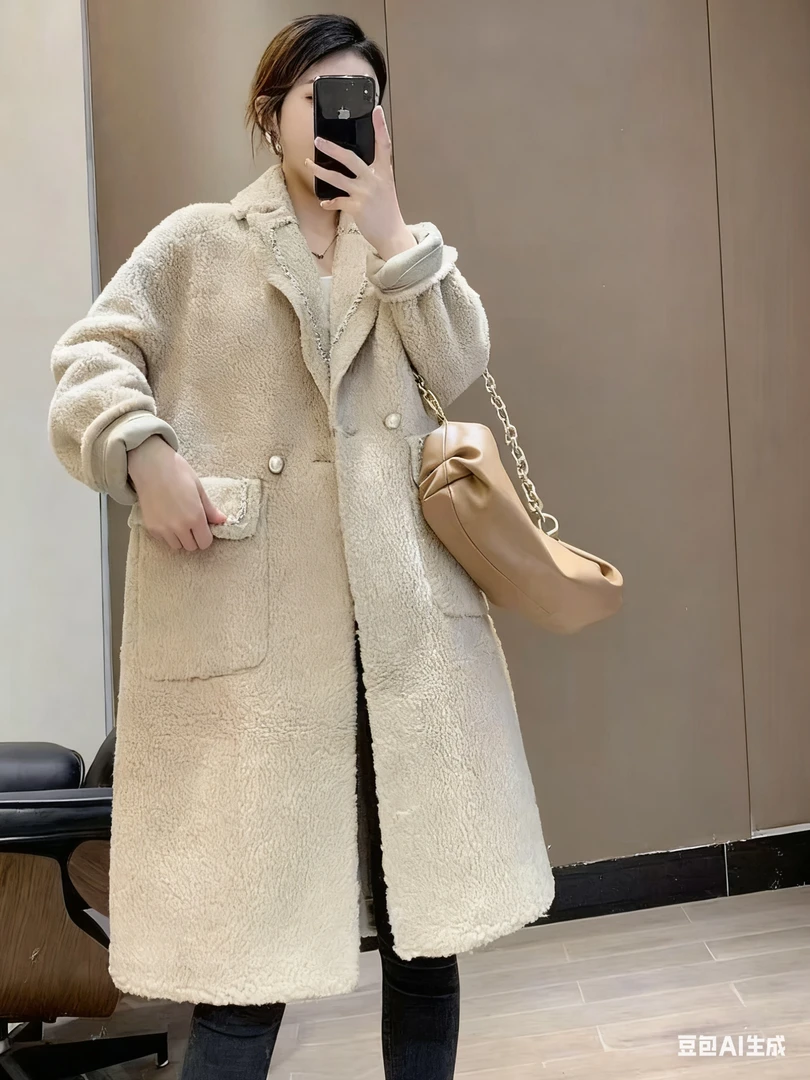 1369羊羔毛皮毛一体大衣宽松百搭气质高级感长款毛毛外套女秋冬款
