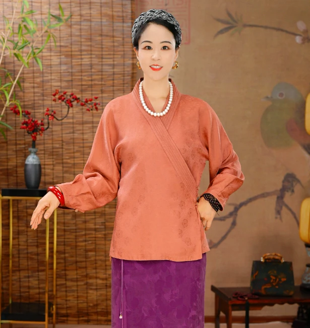 【上古锦·梅花朵朵】100蚕丝古法裁剪新中式秋冬香云纱上衣