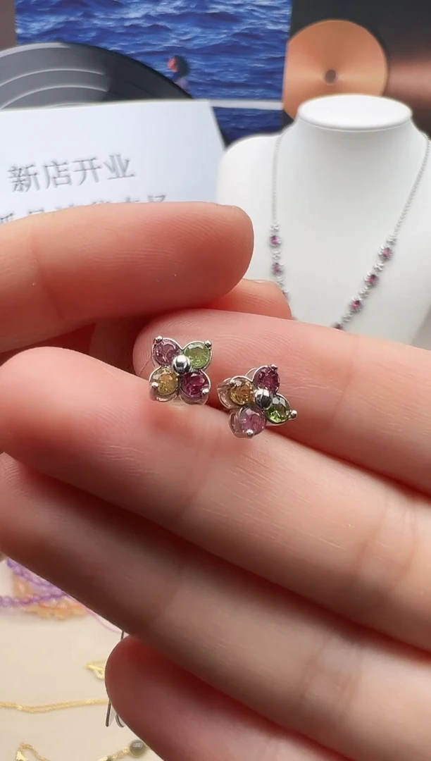 银S925镶嵌耳饰碧玺猫眼30