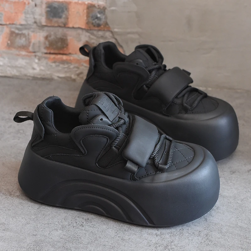 BAHONGLY/栢香妮2025新款黑色厚底面包鞋女厚底胖胖运动休闲板鞋