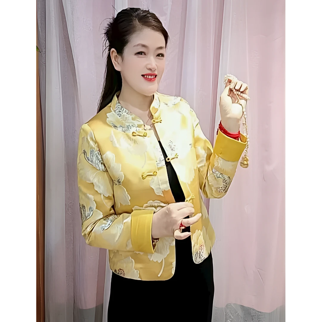 新中式国风外套女春秋新款高端复古优雅气质短款提花刺绣立领外套